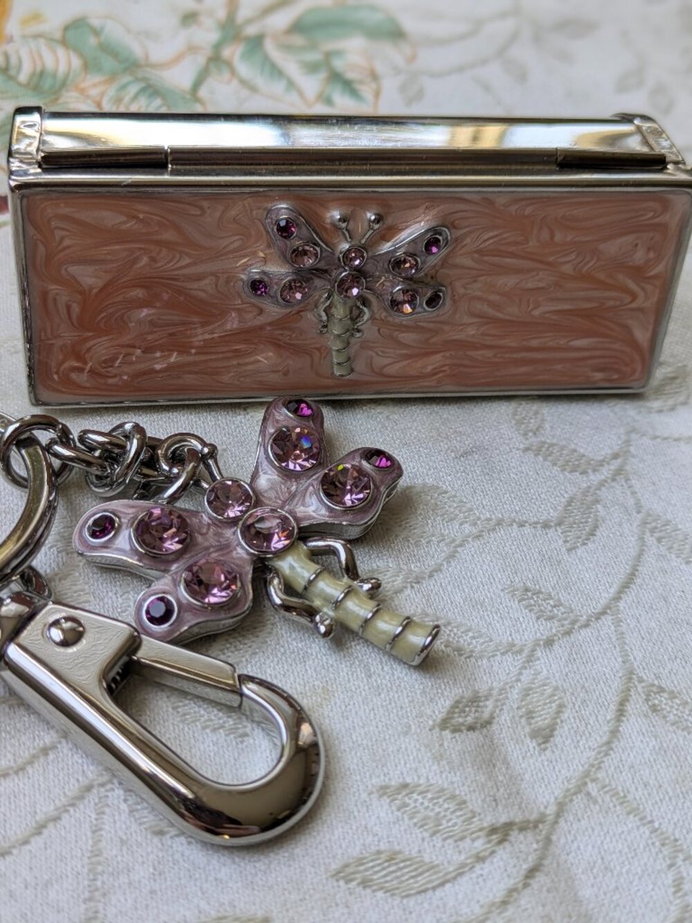 Argento SC Swarovski Crystal Dragonfly Keychain & Matching Lipstick Case Set